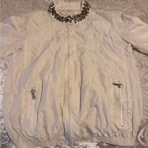 Pinko Beige Bomber Jacket with Embellished Collar